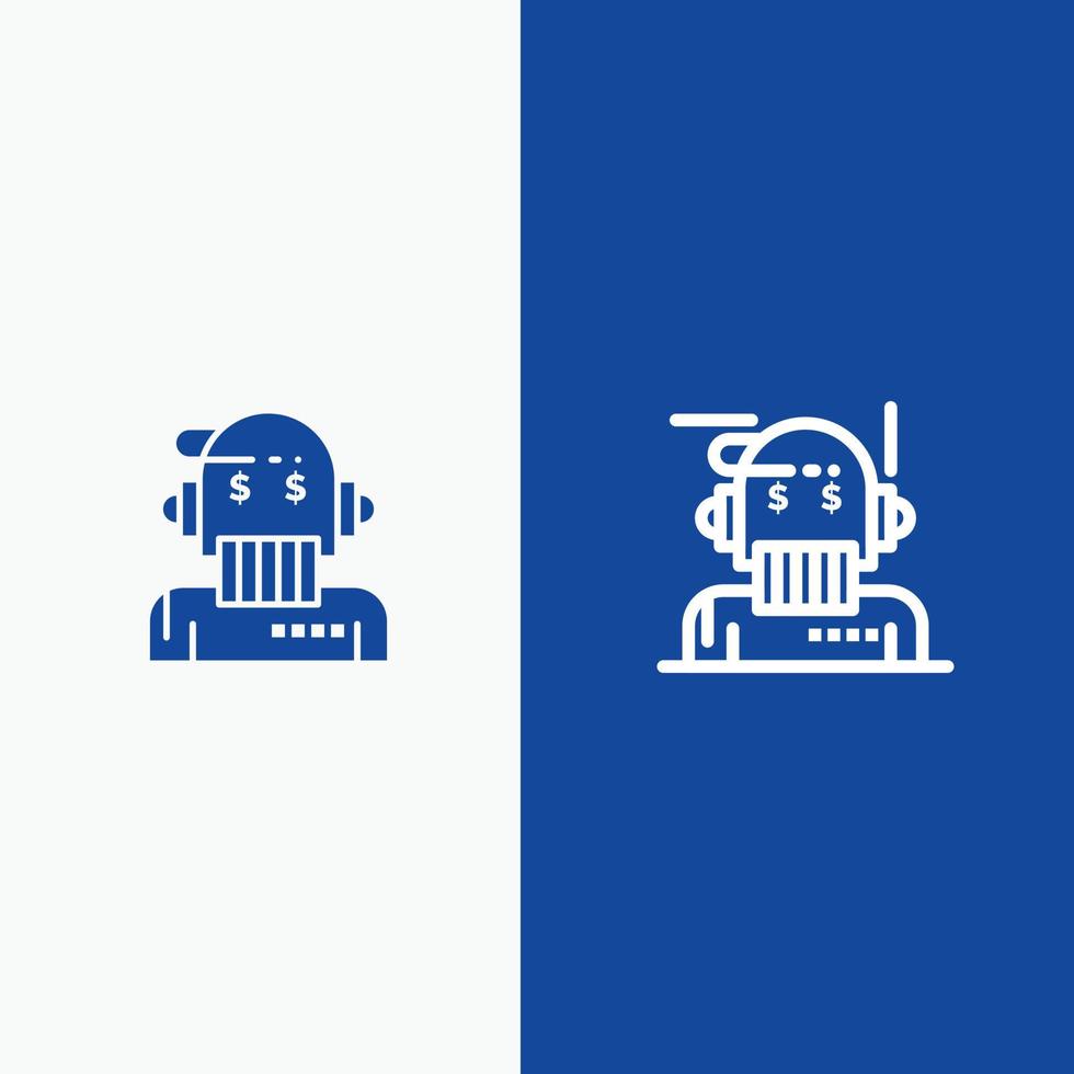 Robot Advisor Adviser Advisor Algorithm Analyst Line and Glyph Solid icon Blue banner Line and Glyph vector