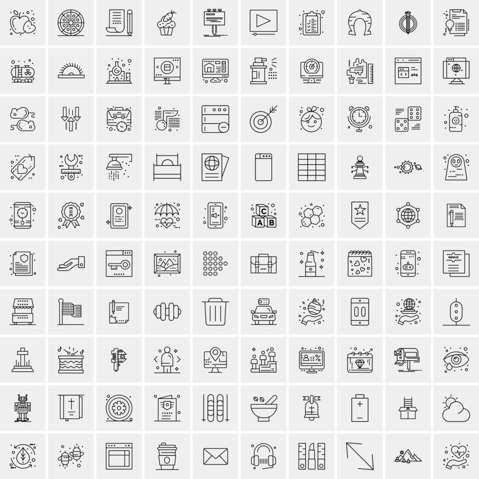 paquete de 100 iconos de líneas universales para móviles y web vector