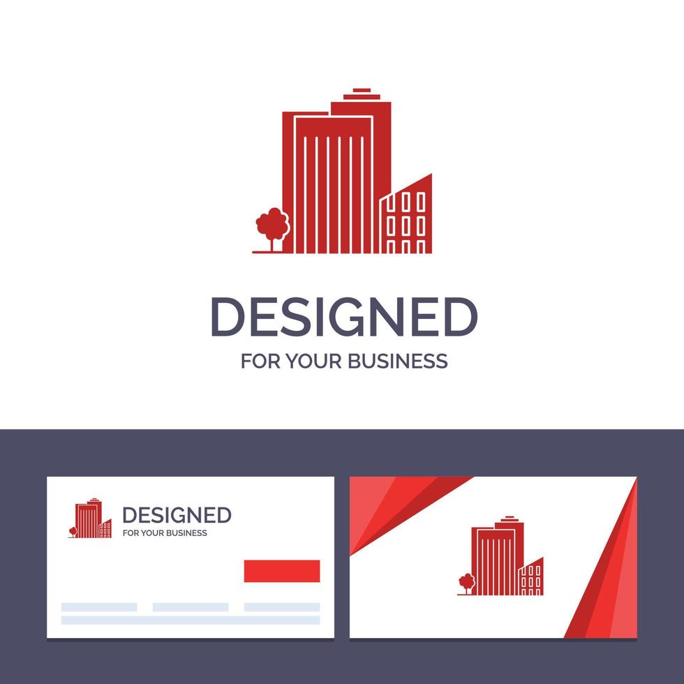 tarjeta de visita creativa y plantilla de logotipo edificio construir dormitorio torre real estate vector illustrat