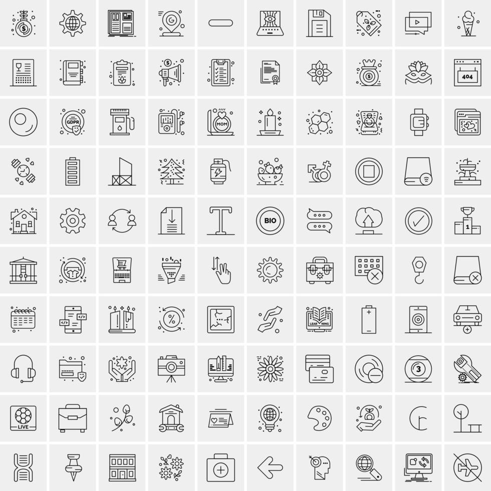 paquete de 100 iconos de líneas universales para móviles y web vector