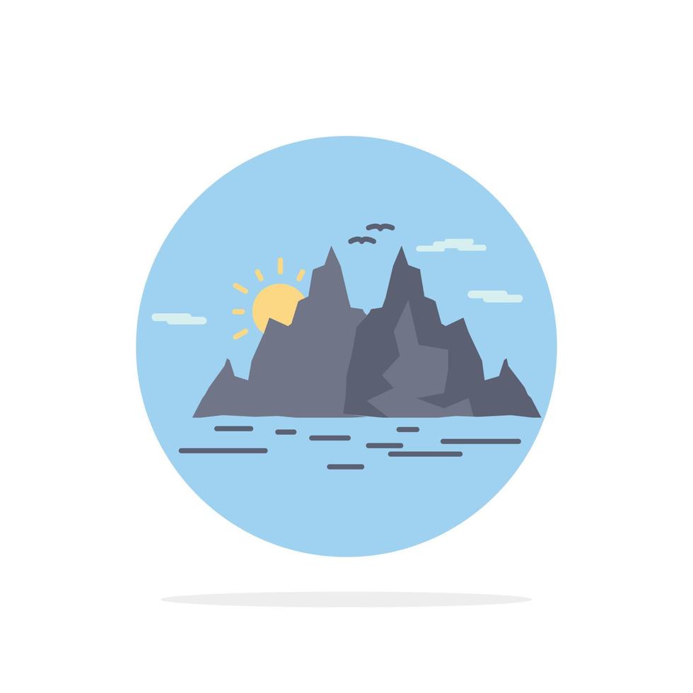 Nature hill landscape mountain water Flat Color Icon Vector