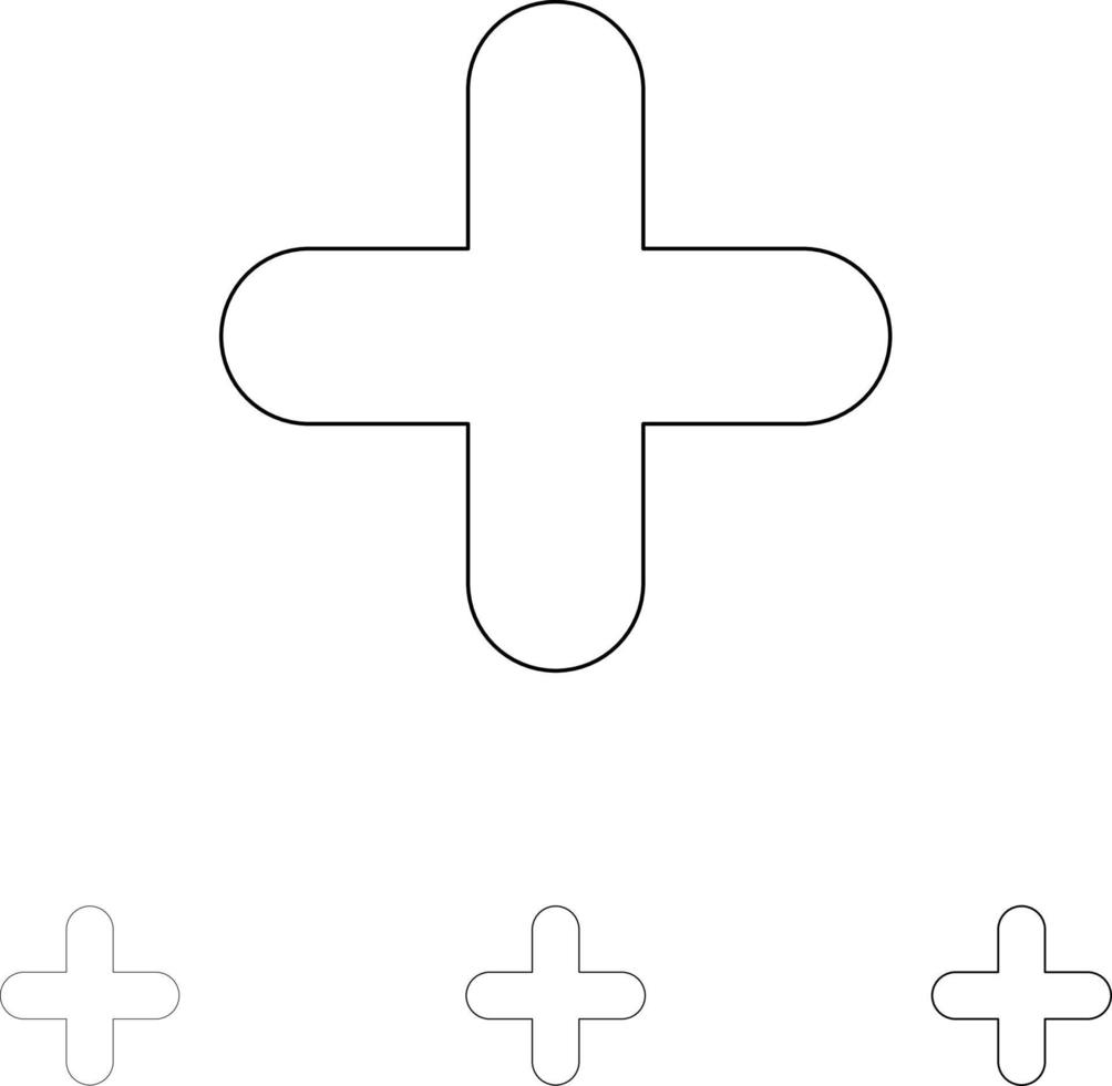 Add New Plus Sign Bold and thin black line icon set vector