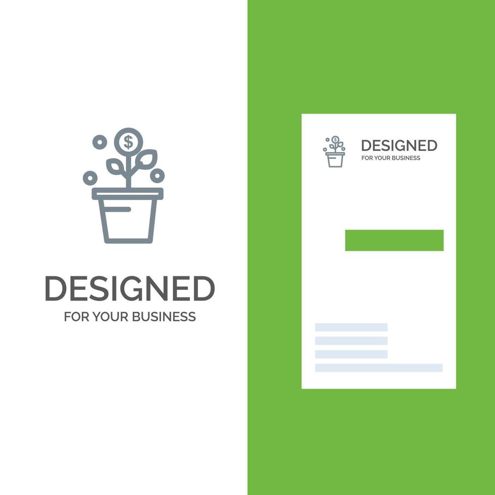 Growing Money Success Pot Plant Grey Logo Design and Business Card Template vector