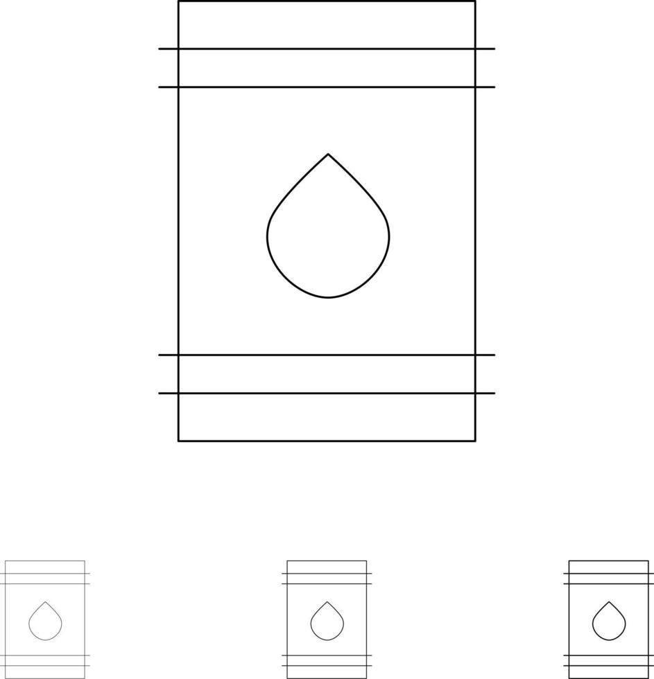 Barrel Oil Fuel flamable Eco Bold and thin black line icon set vector