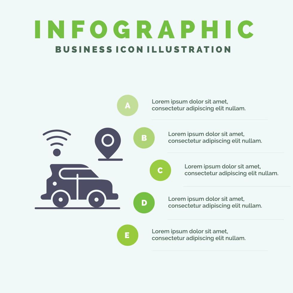 Car Location Map Technology Solid Icon Infographics 5 Steps Presentation Background vector