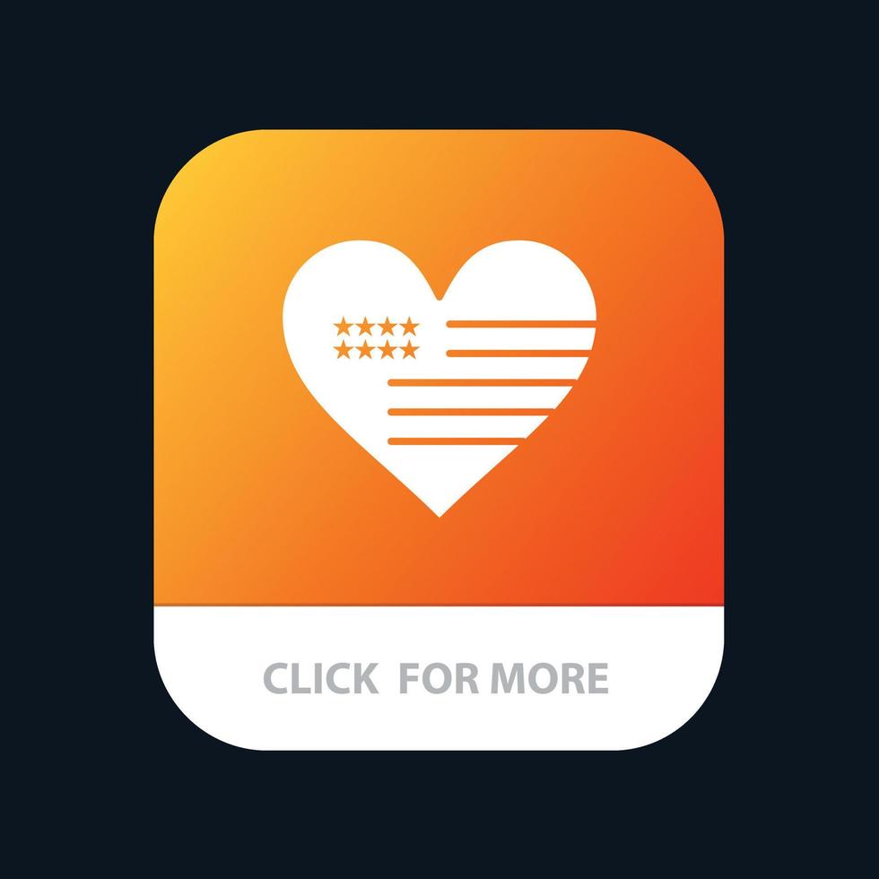 Heart Love American Flag Mobile App Button Android and IOS Glyph Version vector