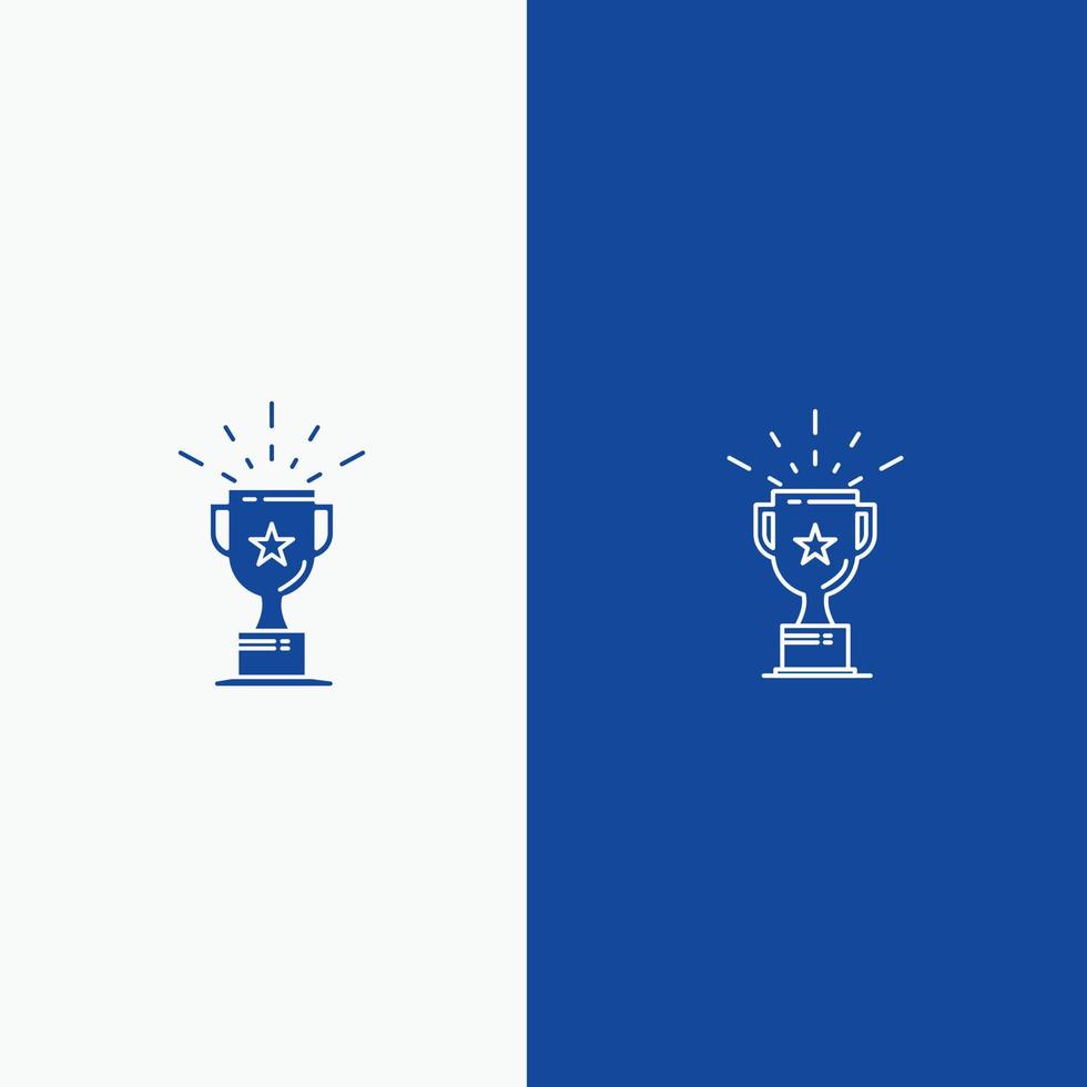 copa medalla premio línea de trofeo y glifo icono sólido bandera azul línea y glifo icono sólido bandera azul vector