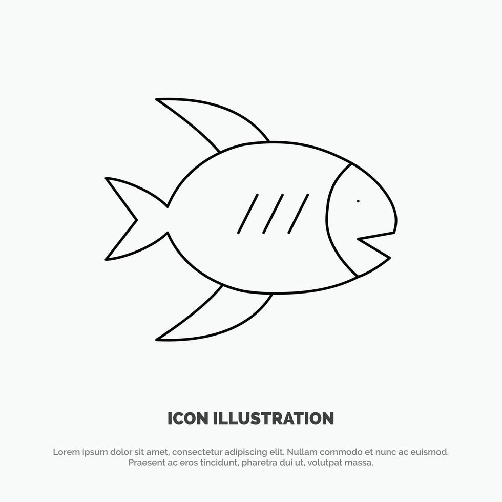 vector de icono de línea de mar de pescado de costa de playa