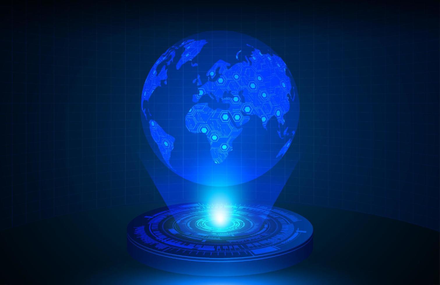 mapa del mundo moderno proyector holográfico azul vector