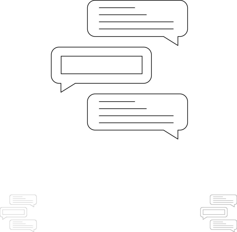 Chat Bubbles Comments Conversations Talks Bold and thin black line icon set vector