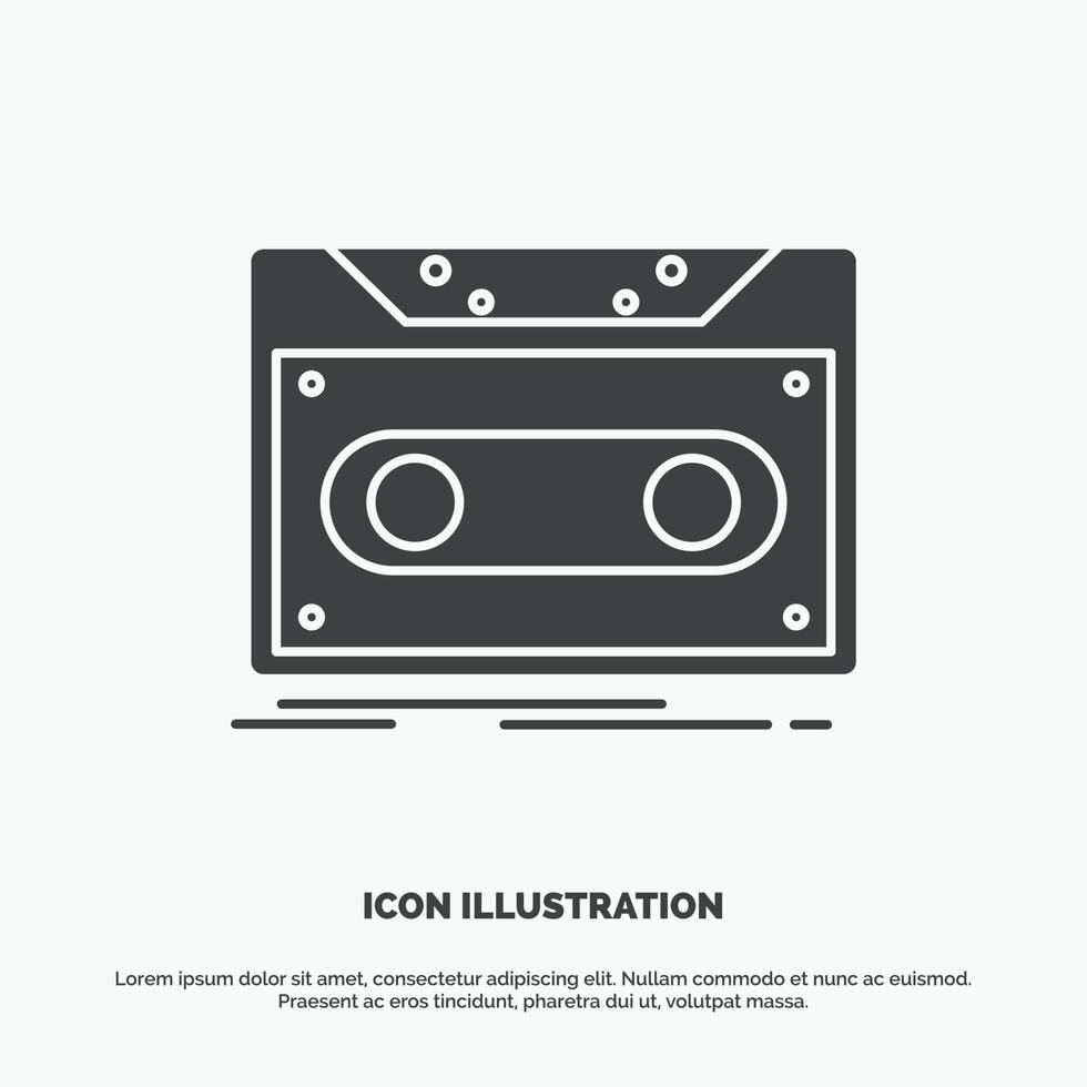 Cassette. demo. record. tape. record Icon. glyph vector gray symbol for UI and UX. website or mobile application