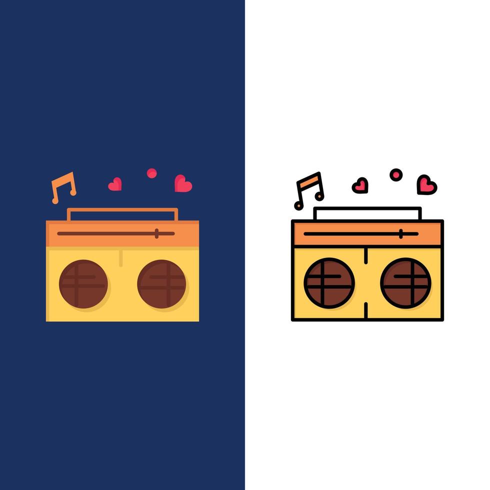 radio amor corazón boda iconos plano y línea llena conjunto de iconos vector fondo azul