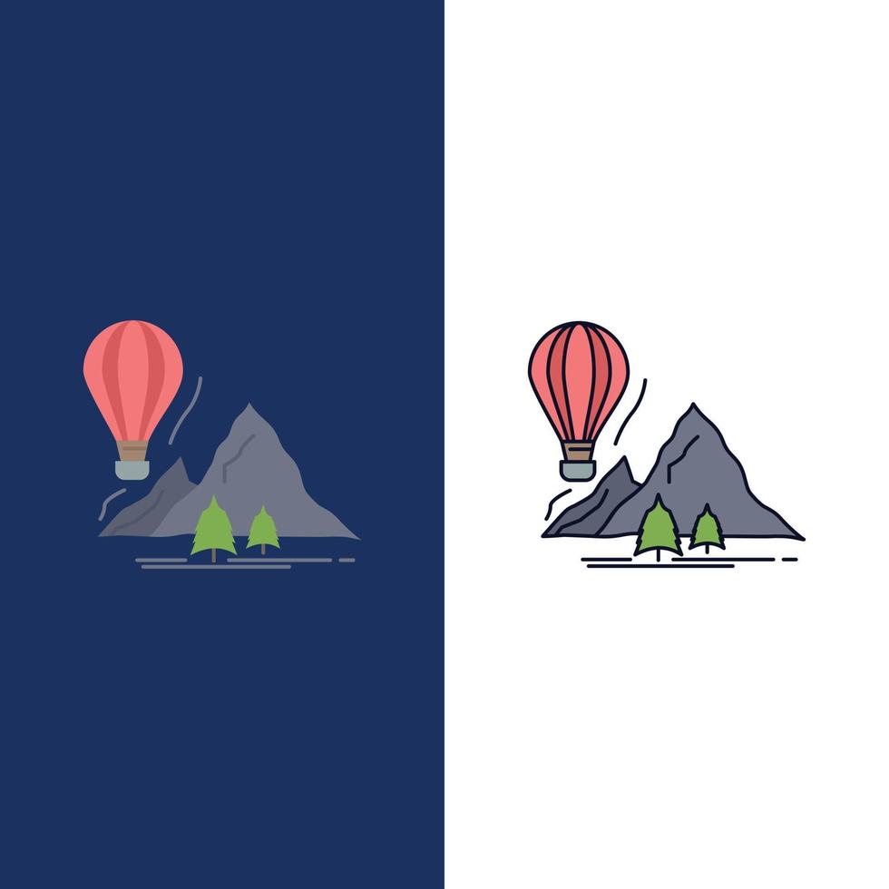 explore travel mountains camping balloons Flat Color Icon Vector