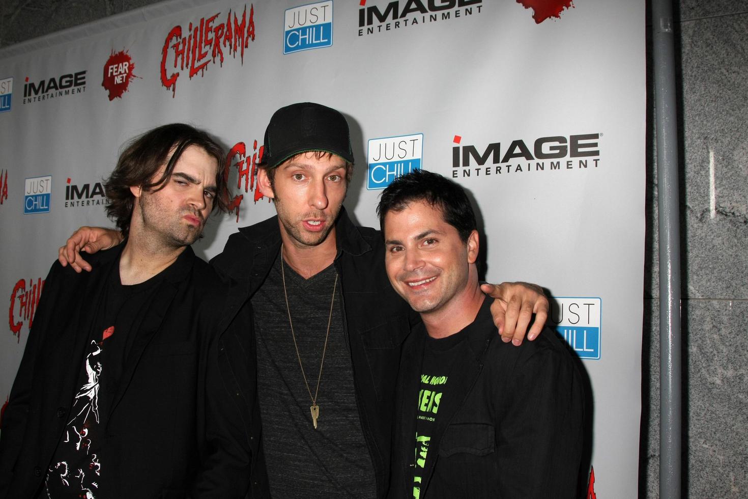 LOS ANGELES, SEP 15 - Joe Lynch, Joel David Moore, Adam Green arrives at the Chillerama Premiere at Hollywood Forever Cemetary on September 15, 2011 in Los Angeles, CA photo