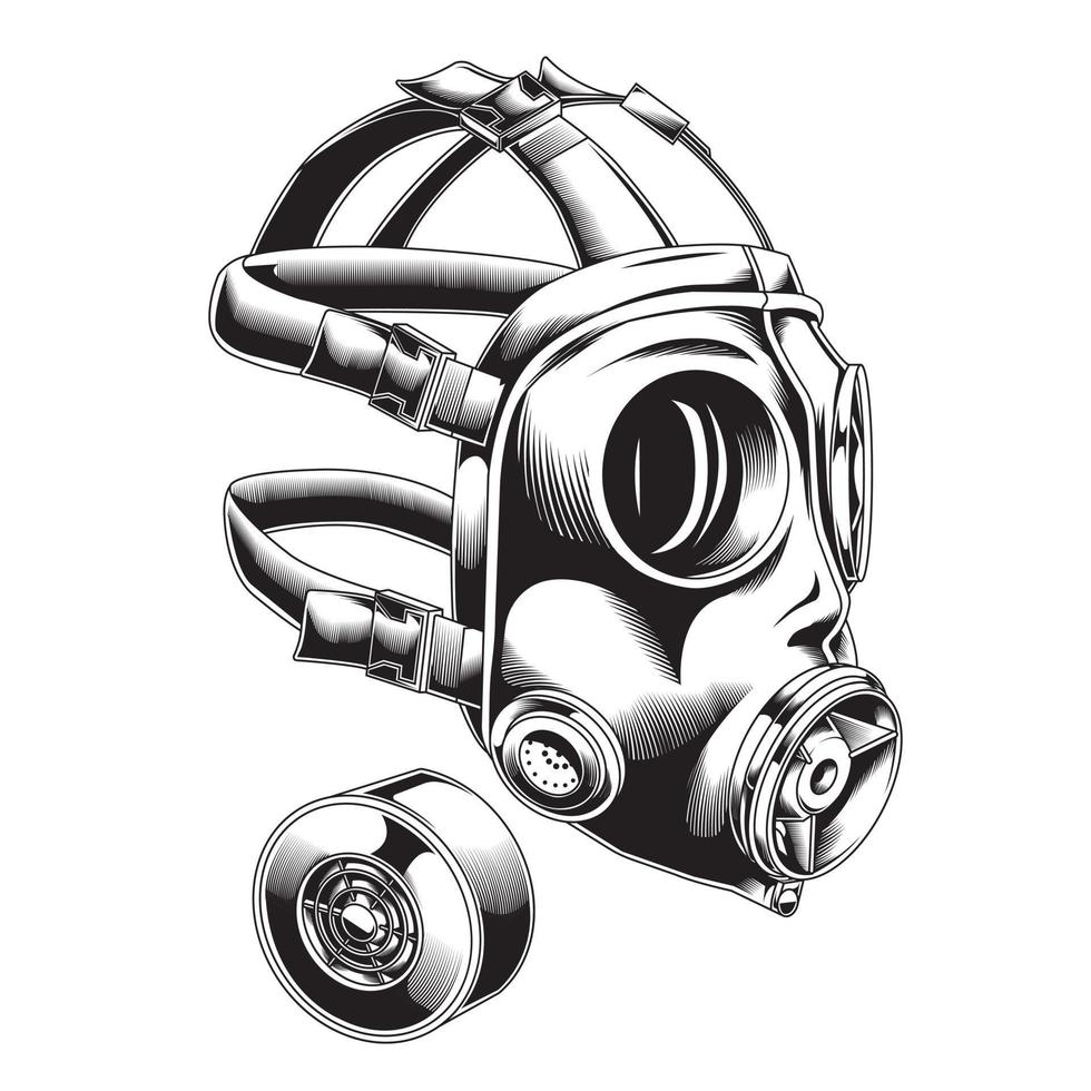 máscara de gas militar de diseño, con filtro de aire separado vector