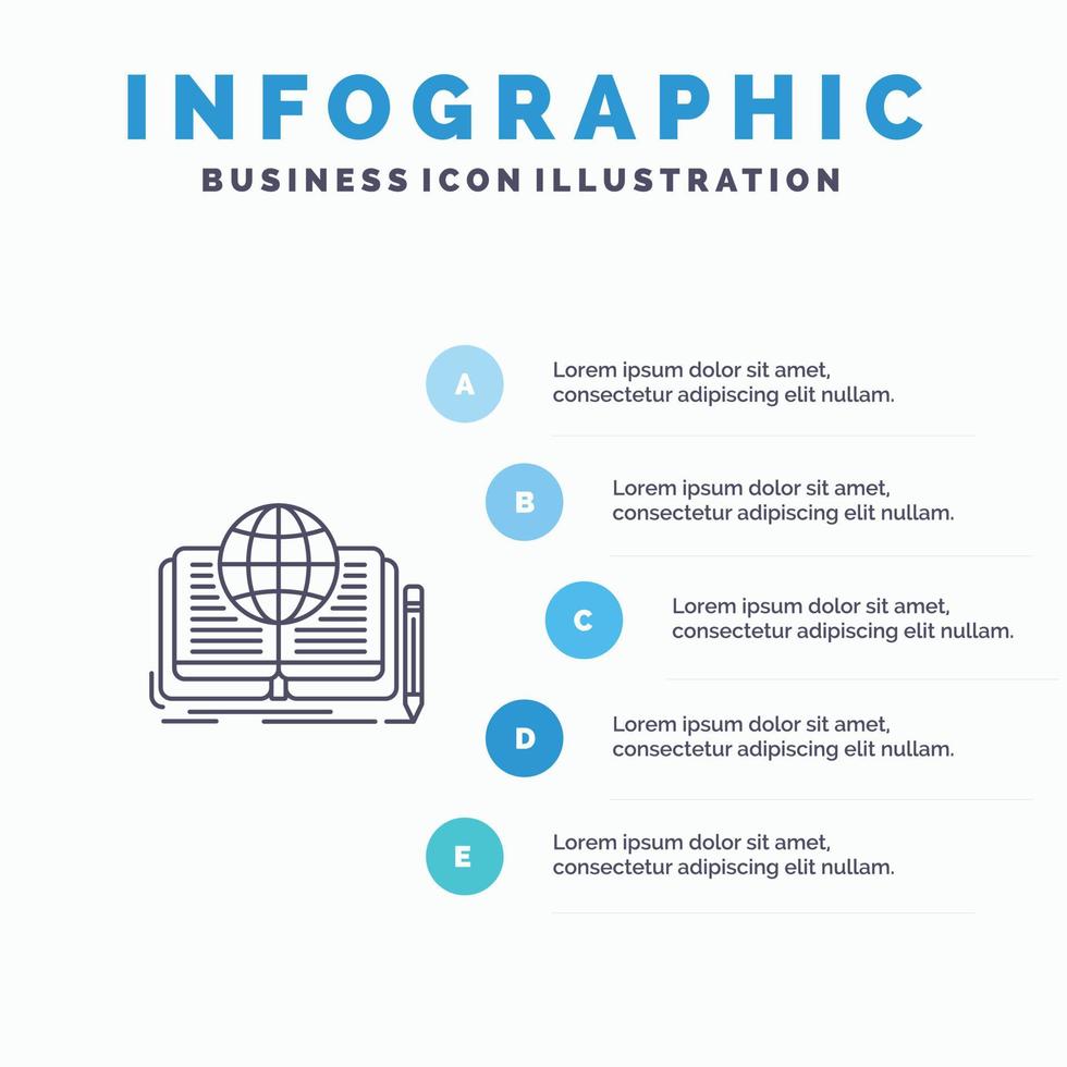 Writing Novel Book Story Theory Line icon with 5 steps presentation infographics Background vector
