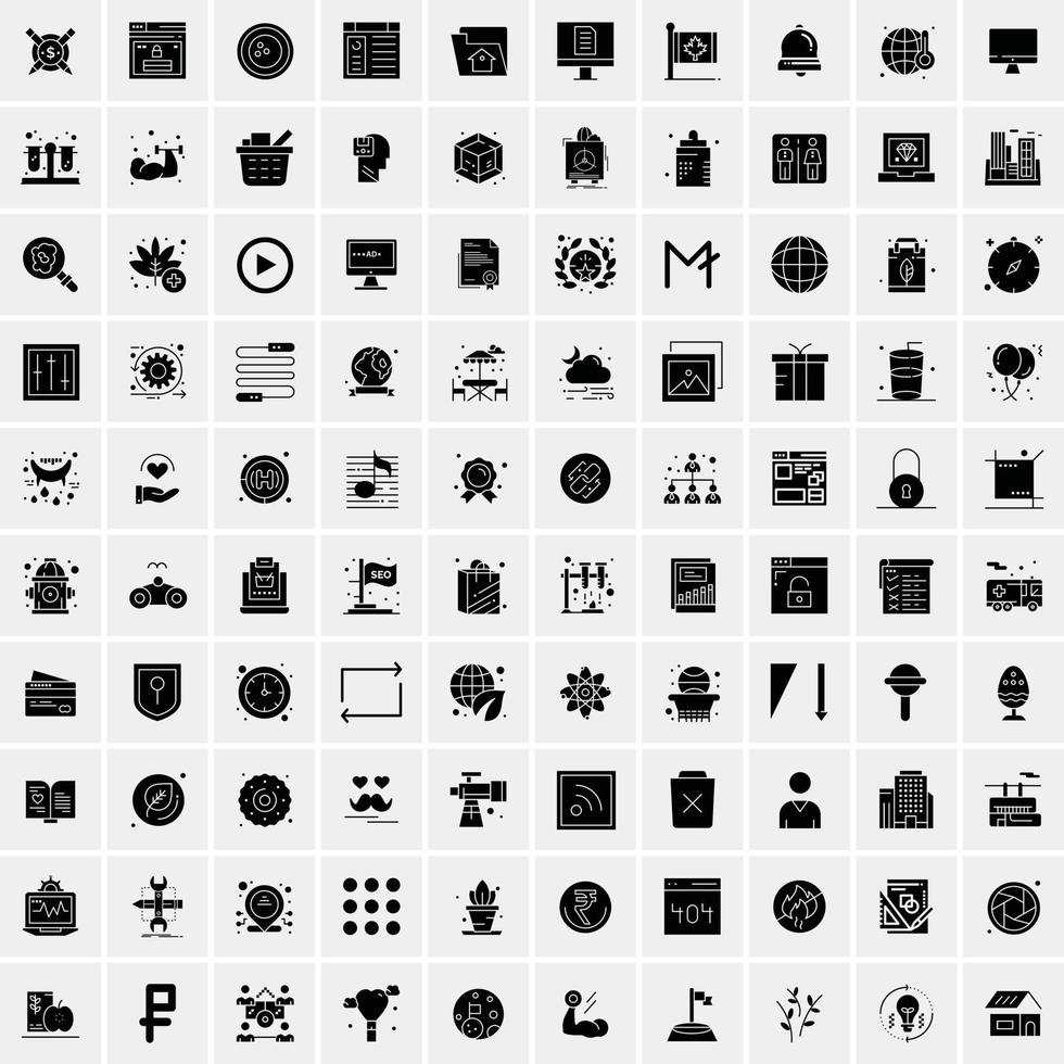 Set of 100 Business Solid Glyph icons vector