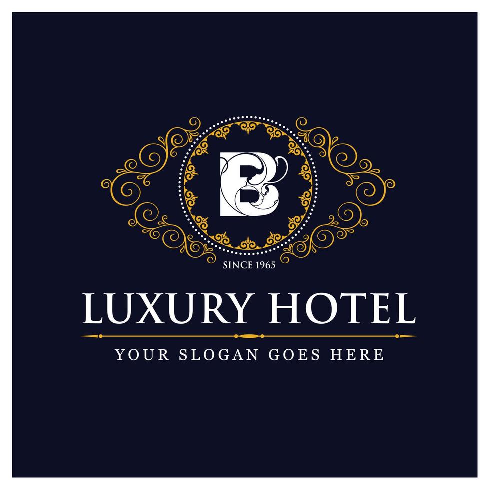 diseño de hotel de lujo con logo y vector de tipografía