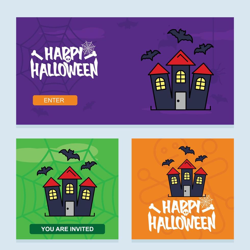 Happy Halloween invitation design with hunted house vector