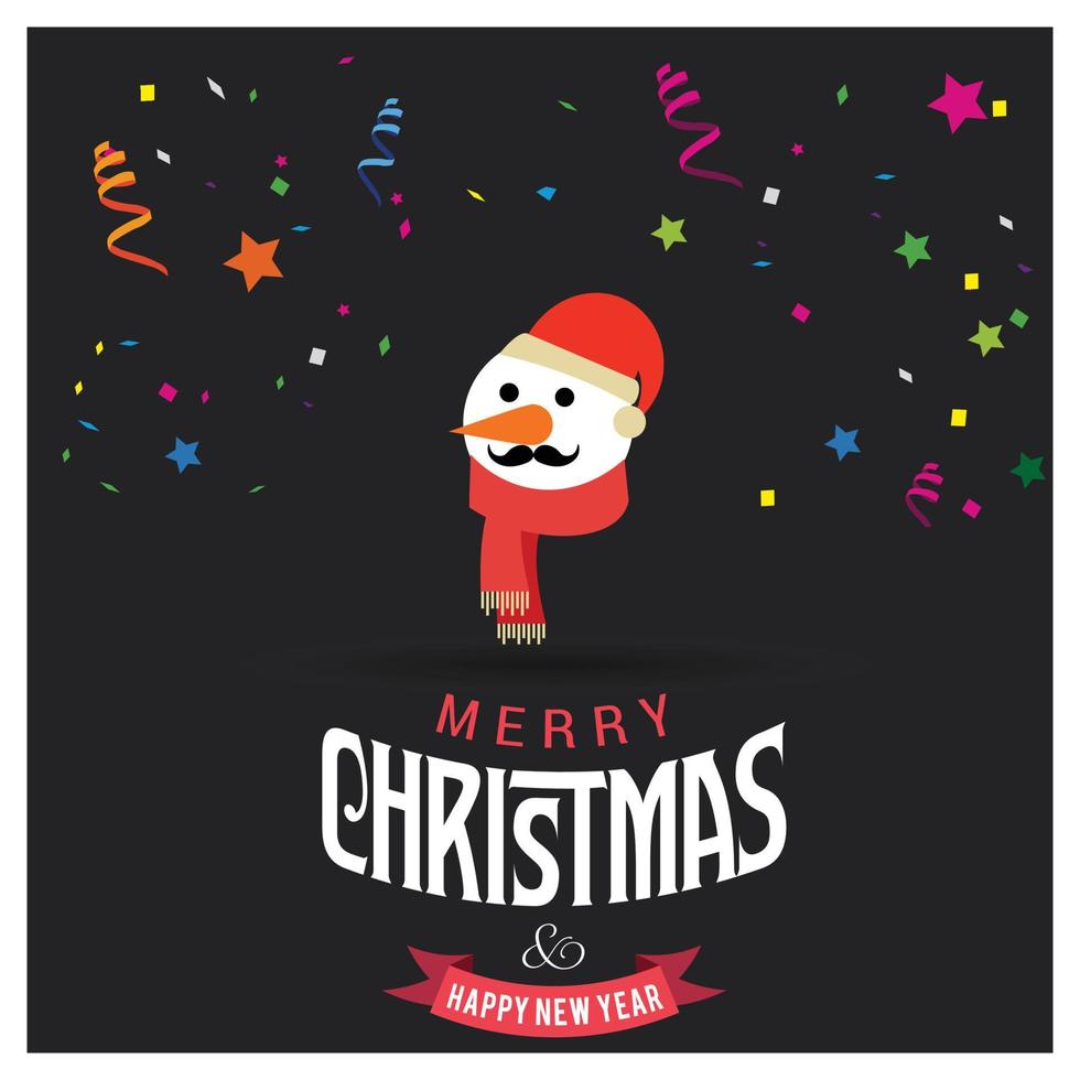 Merry Christmas card design with creative typography and dark background vector