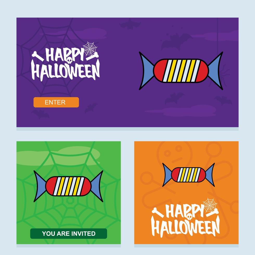 diseño de invitación de halloween feliz con vector de caramelo