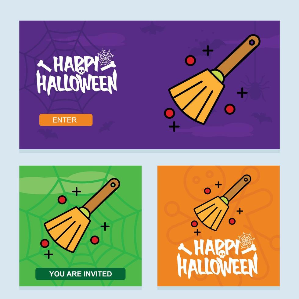 diseño de invitación de halloween feliz con vector de escoba