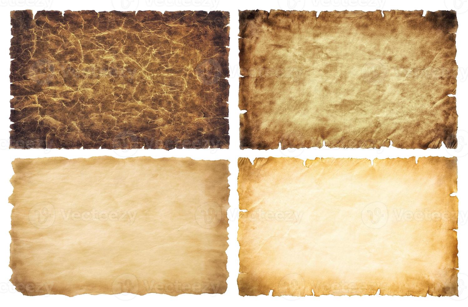 collection set old parchment paper sheet vintage aged or texture isolated on white background photo