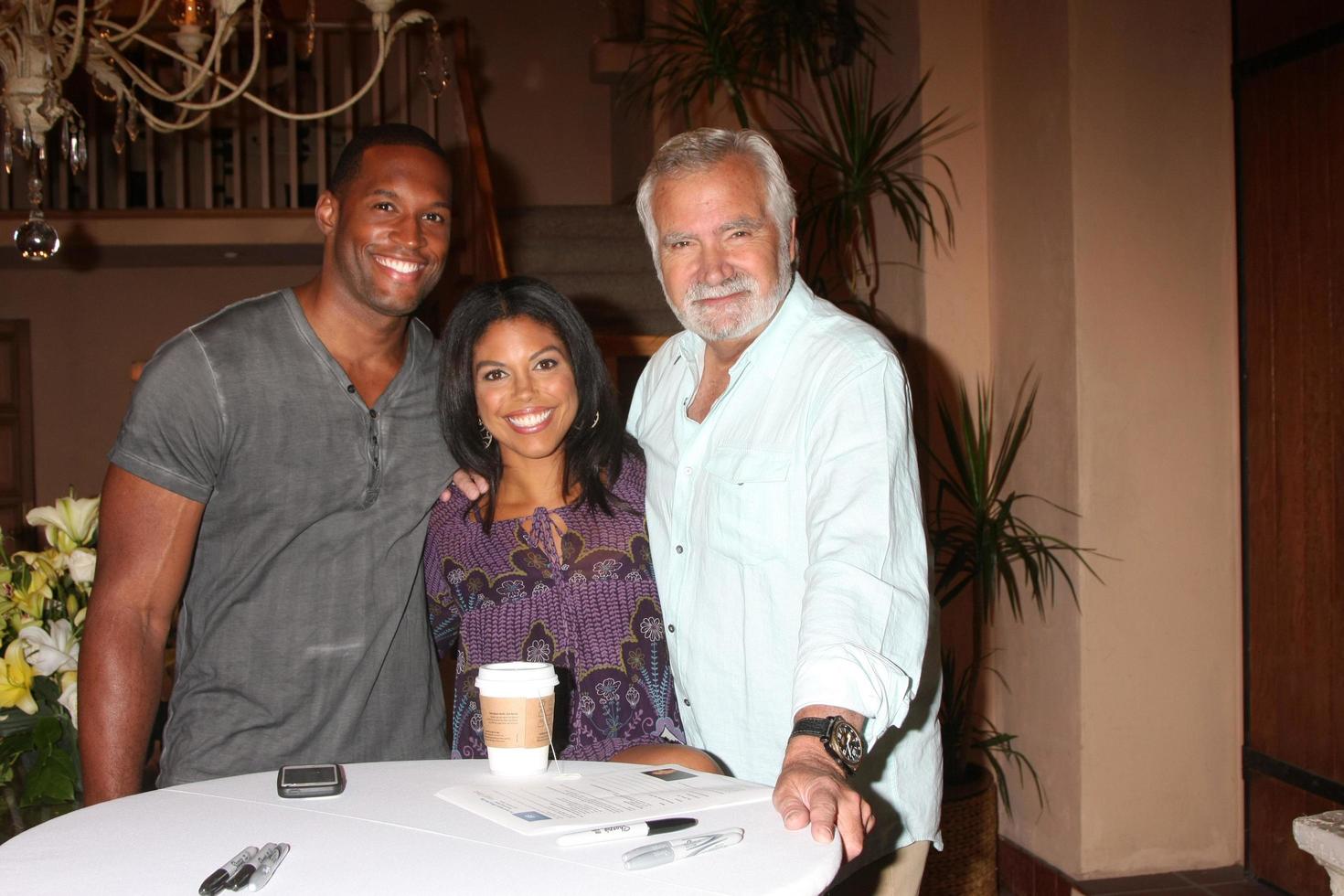 LOS ANGELES, AUG 14 - Lawrence Saint-Victor, Karla Mosley, John McCook at the Bold and Beautiful Fan Event Friday at the CBS Television City on August 14, 2015 in Los Angeles, CA photo