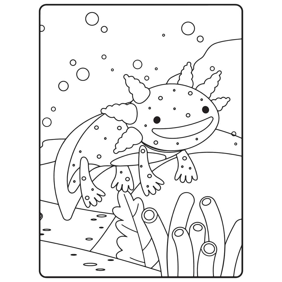 Axolotl Coloring Book Pages For Kids vector