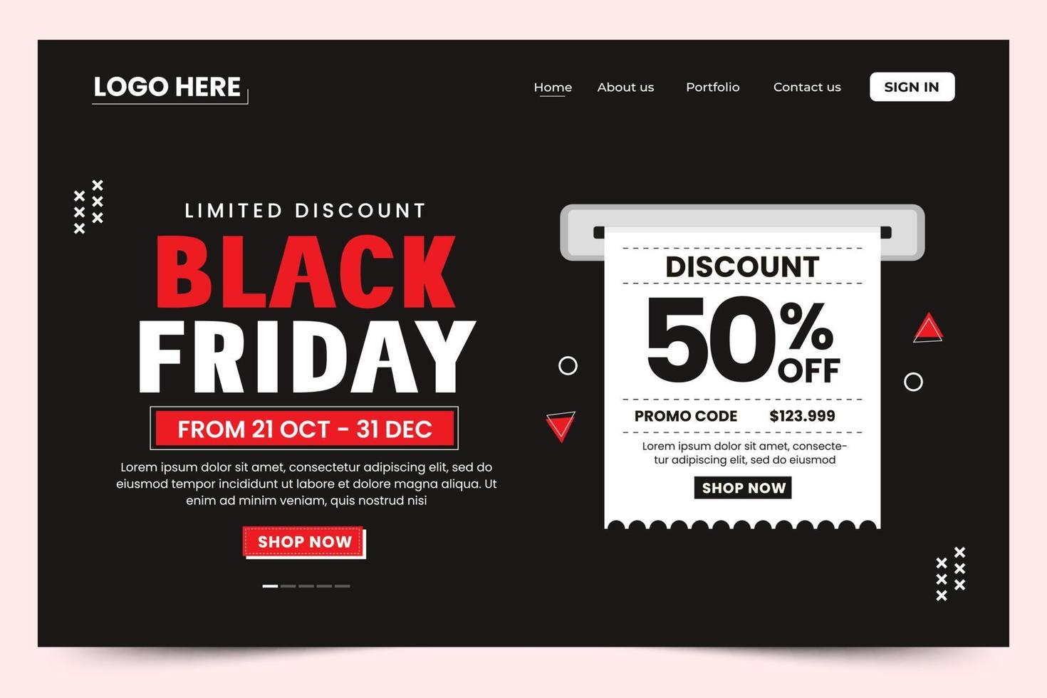 Black Friday Sale Landing Page Design Template vector