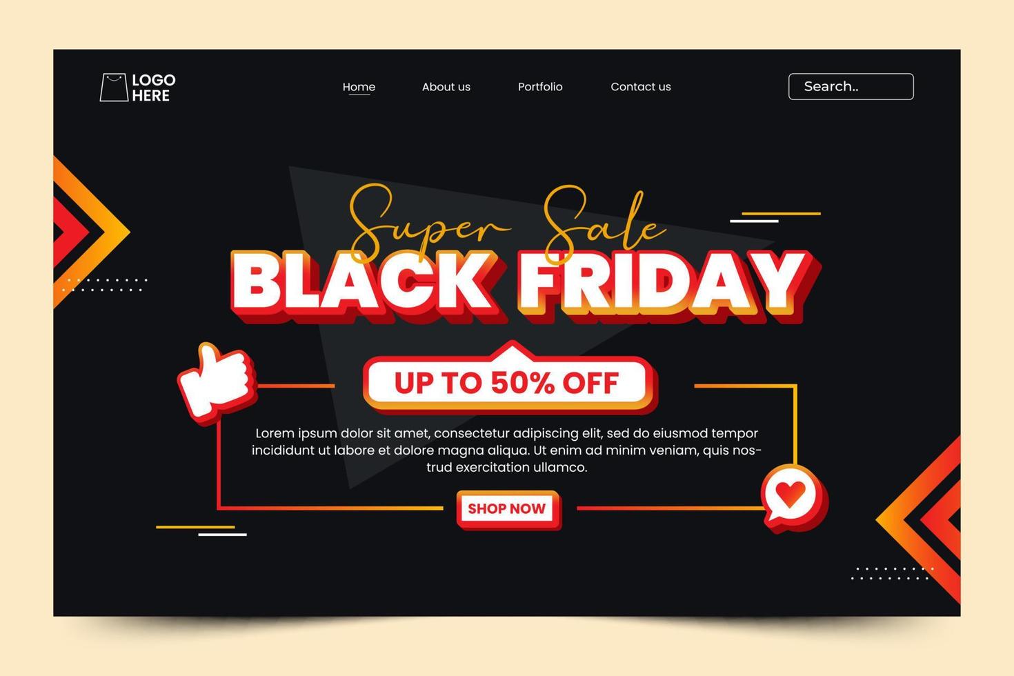 Black Friday Sale Landing Page Design Template vector