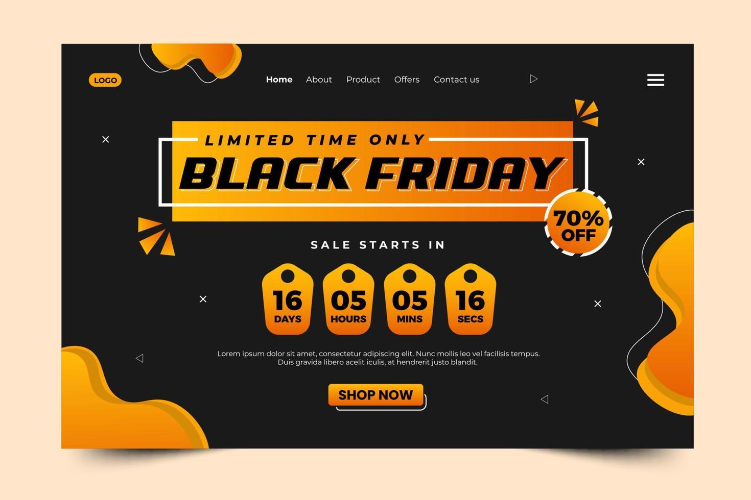 Black Friday Sale Landing Page Design Template vector