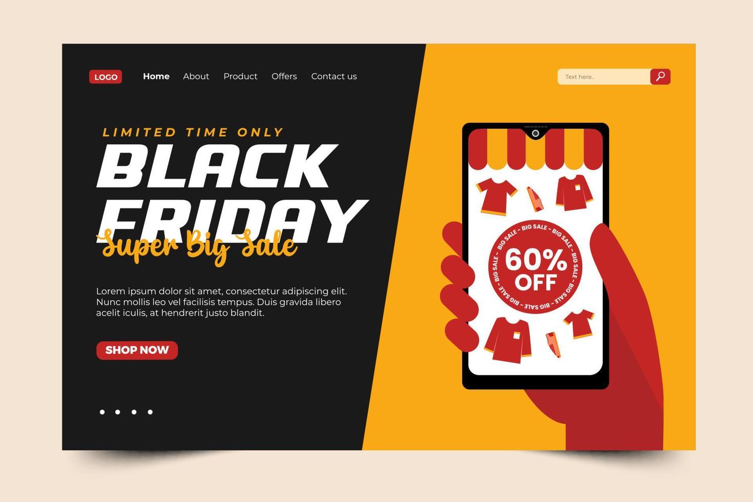 Black Friday Sale Landing Page Design Template vector
