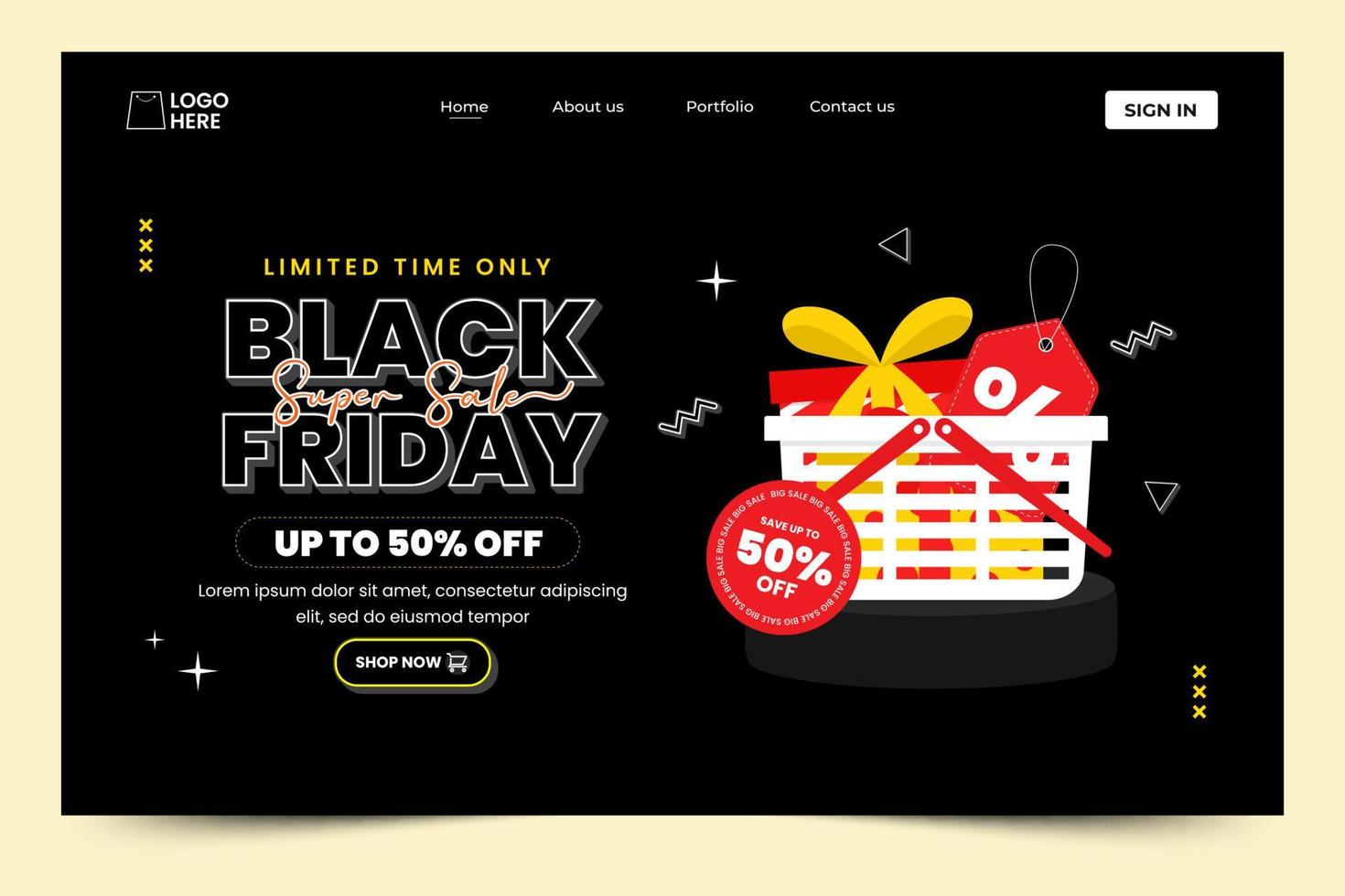 Black Friday Sale Landing Page Design Template vector