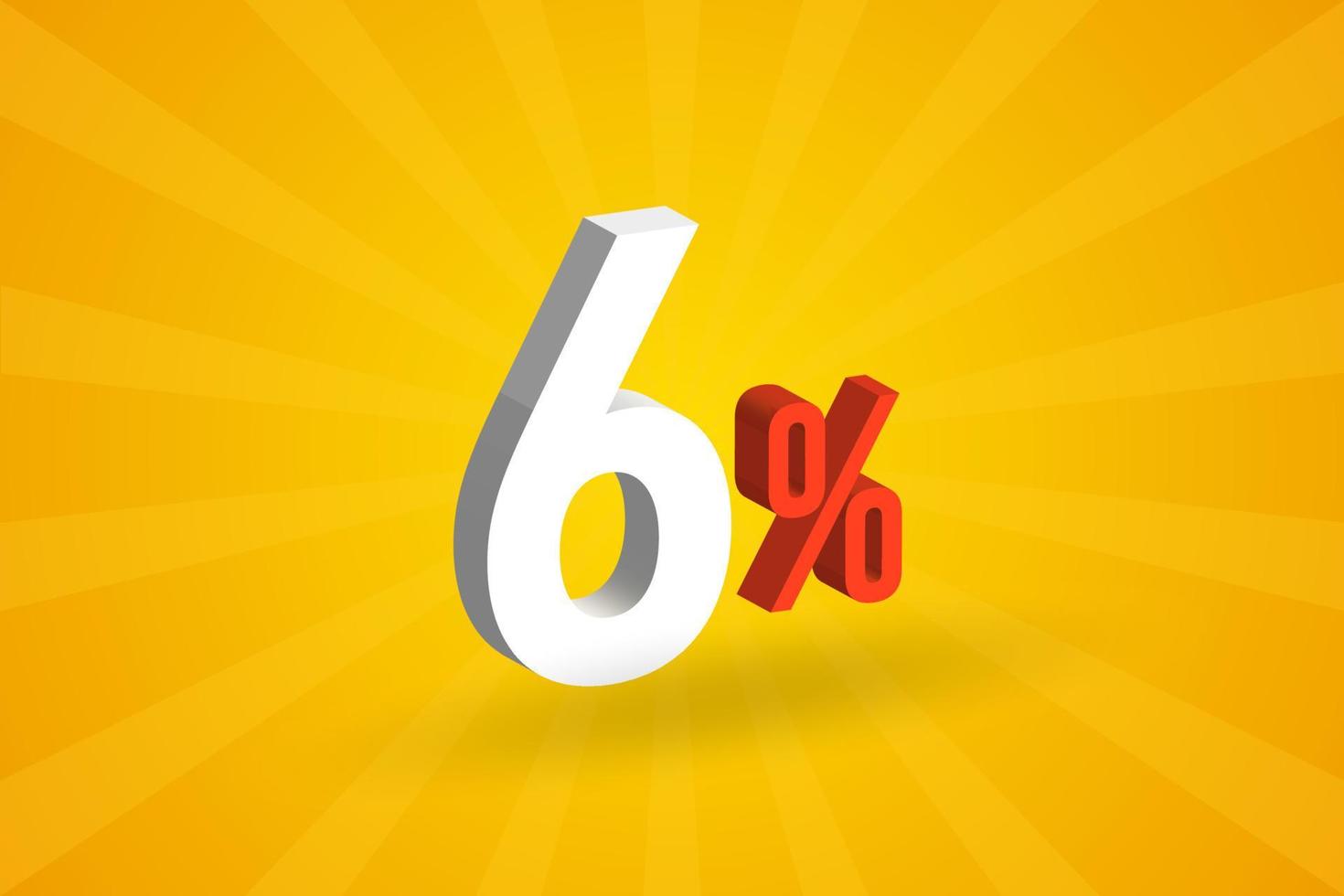 6 discount 3D text for sells and promotion. vector