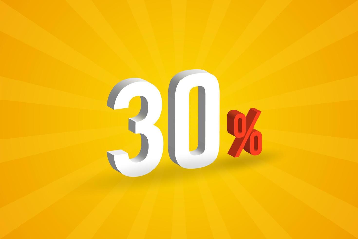 30 discount 3D text for sells and promotion. vector