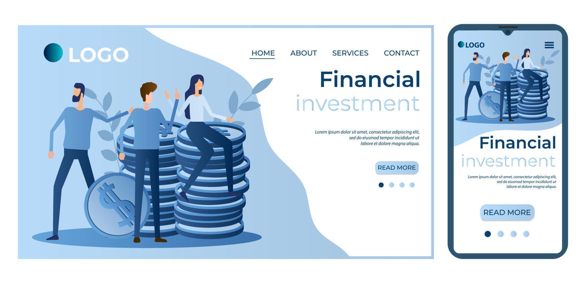 Financial investment.Payments and financial control.Template for the user interface of the site's home page.Landing page template.The adaptive design of the smartphone.vector illustration. vector