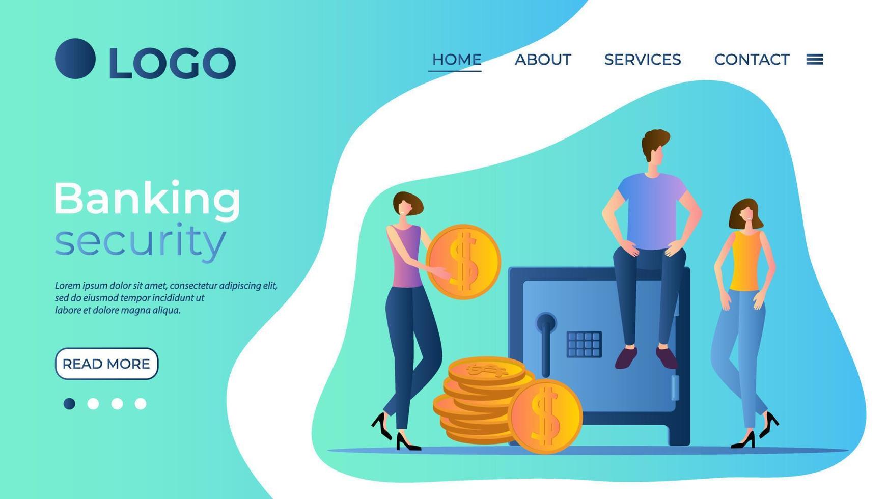 Banking security.The concept of safety of Bank funds.Secure transfers.The template of the landing page.People money and safe.Flat vector illustration