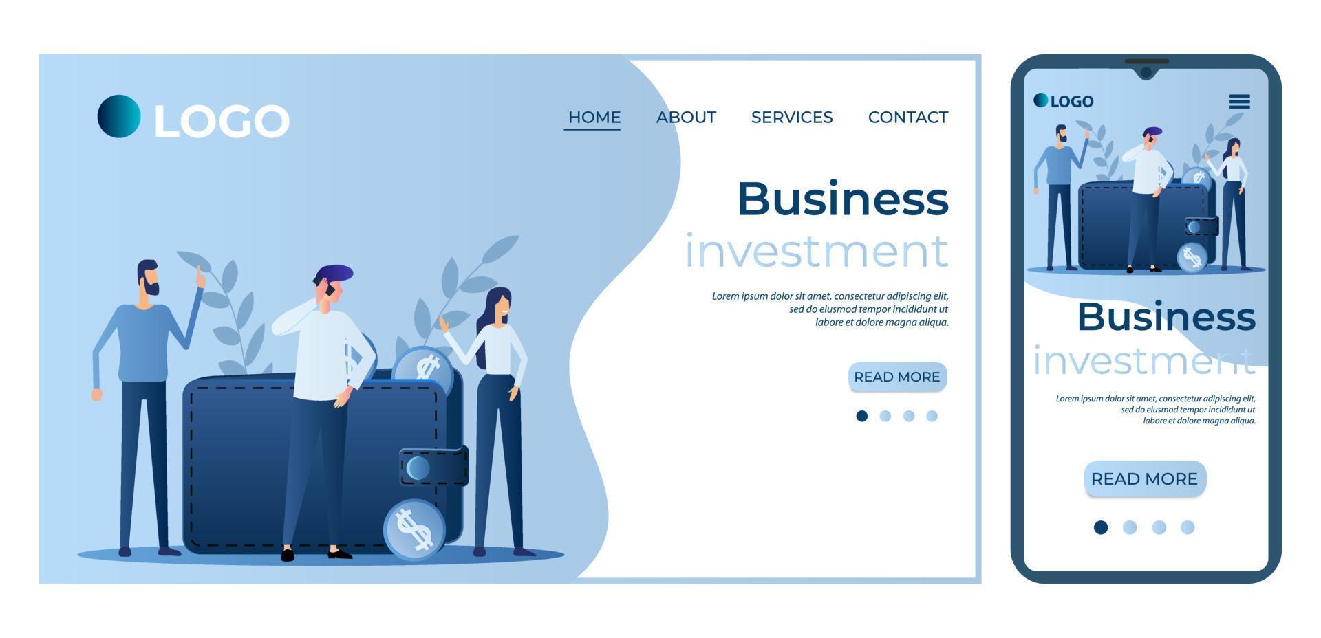 Business investment.Template for the user interface of the website's home page.Landing page template.The adaptive design of the smartphone.vector illustration. vector