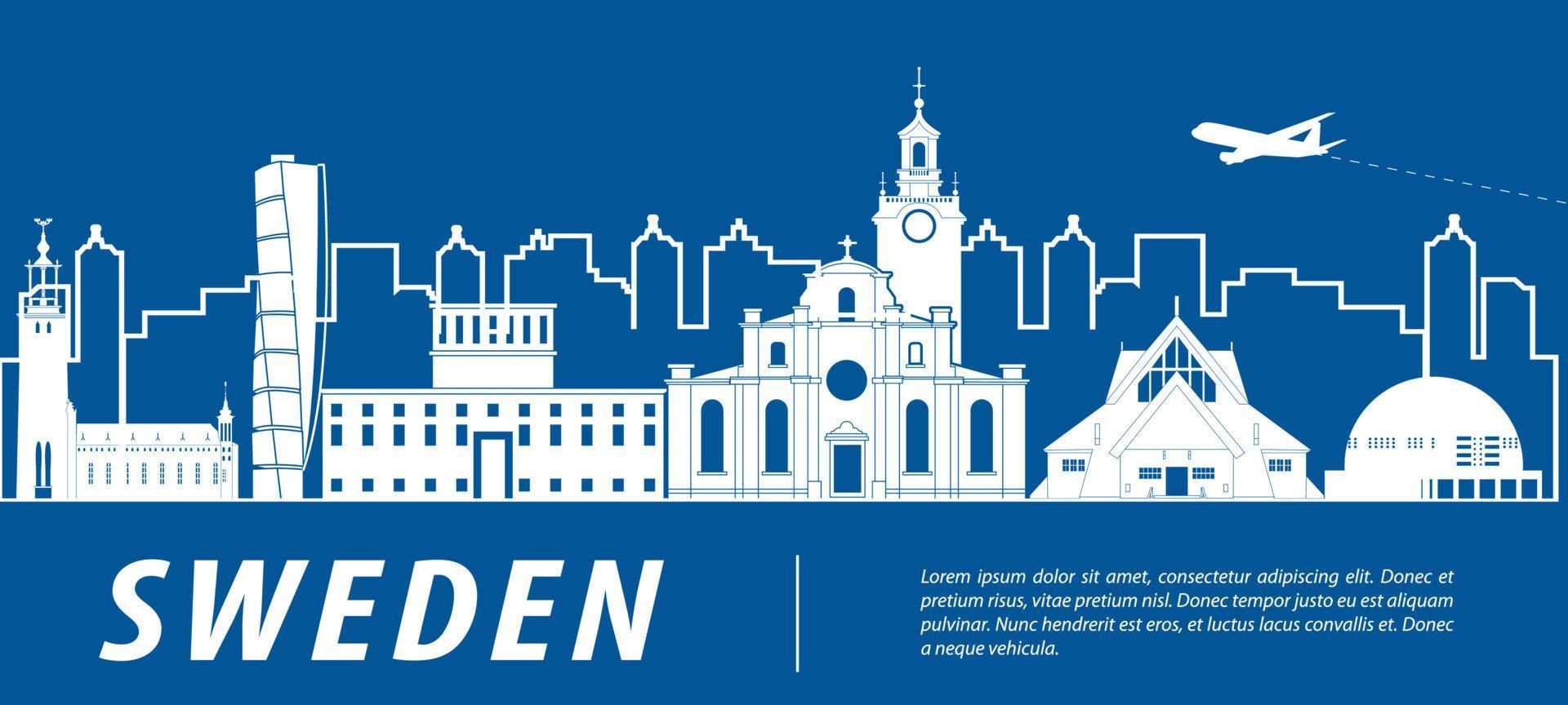 Sweden famous landmarks by silhouette style vector