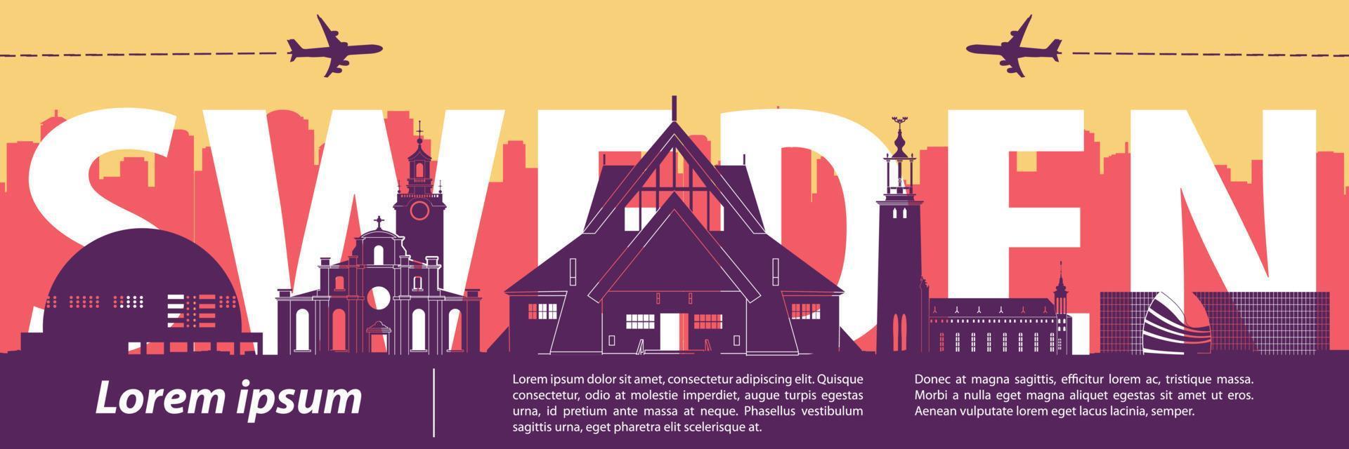 Sweden famous landmarks by silhouette vector