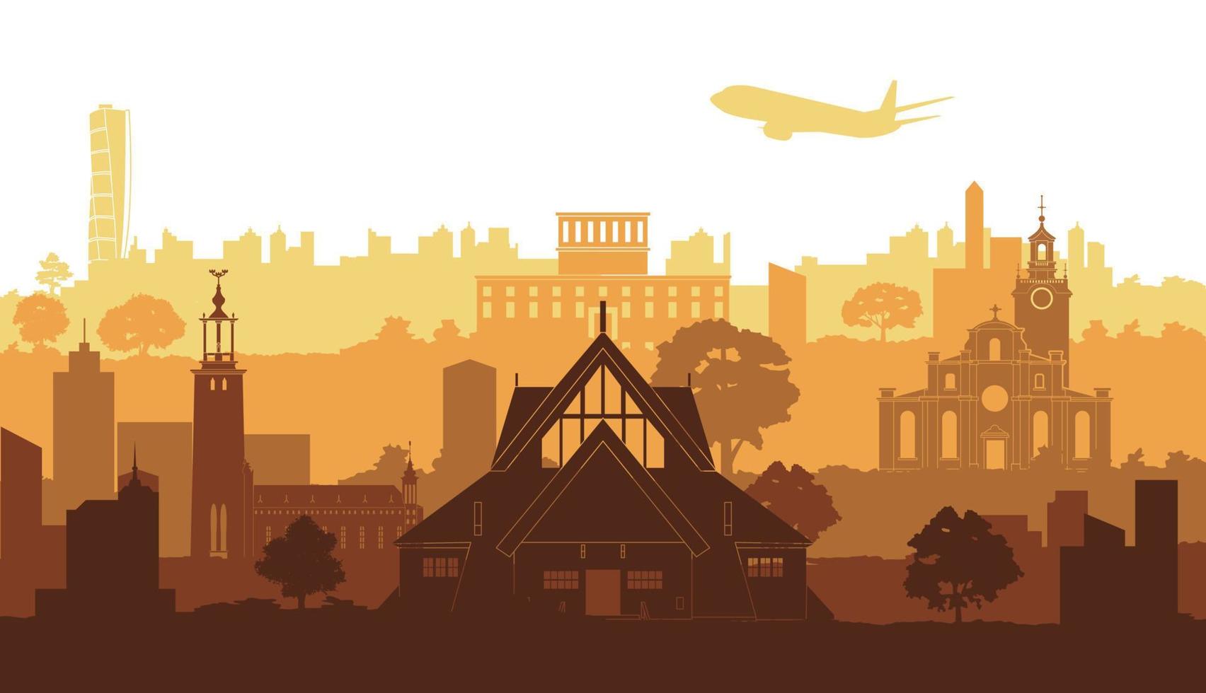 Sweden famous landmarks by silhouette vector