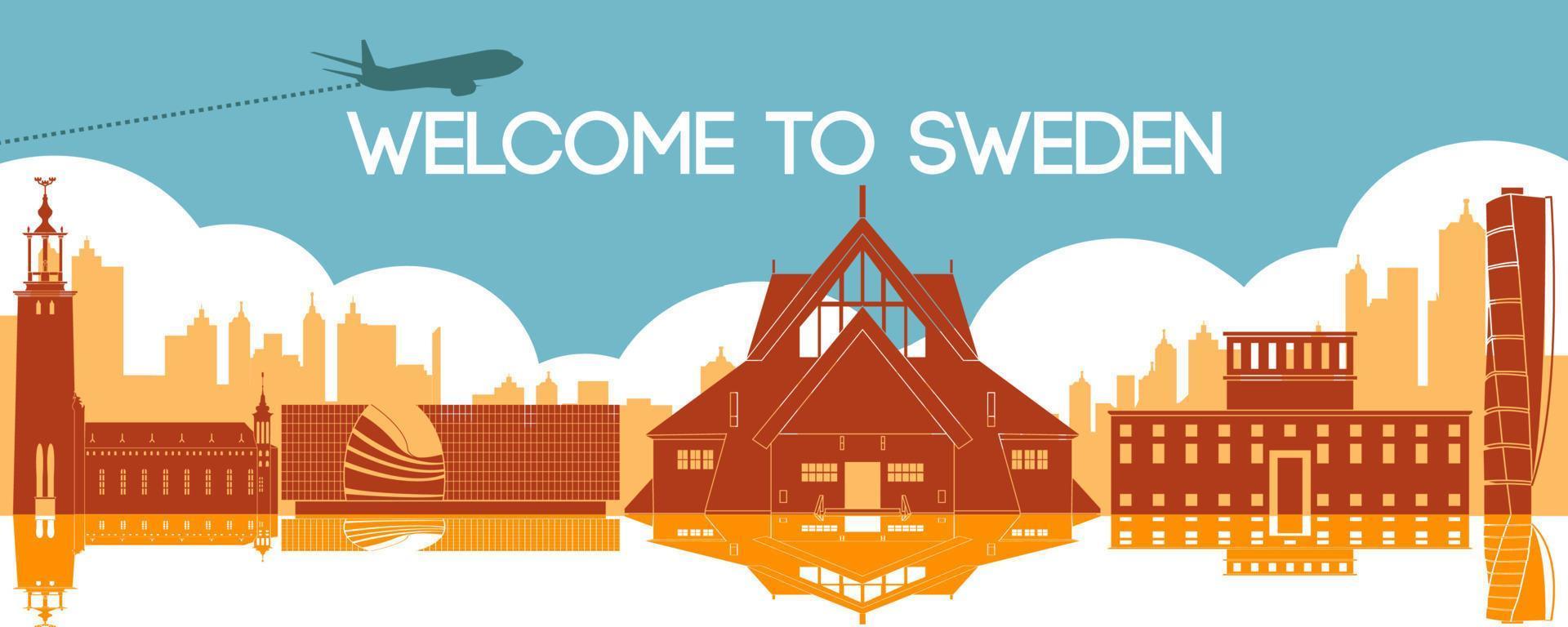 Sweden famous landmarks by silhouette style vector