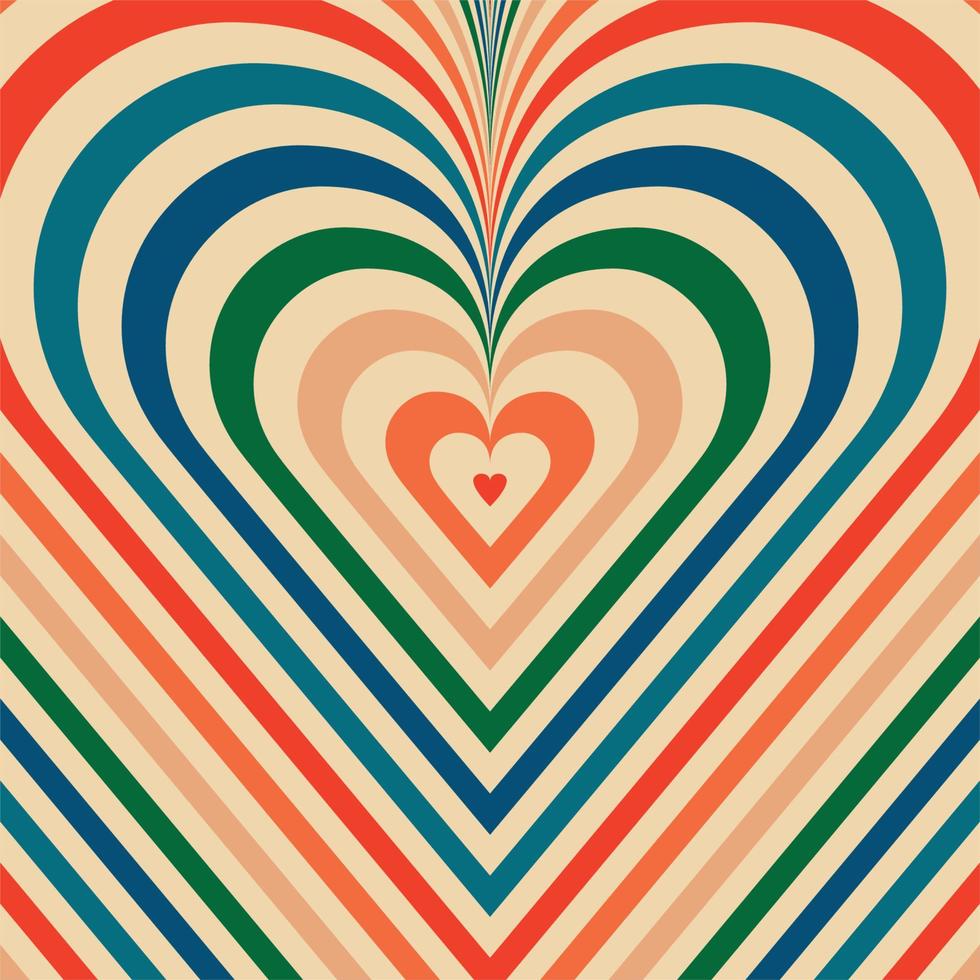 Psychedelic retro groove background shape heart vector
