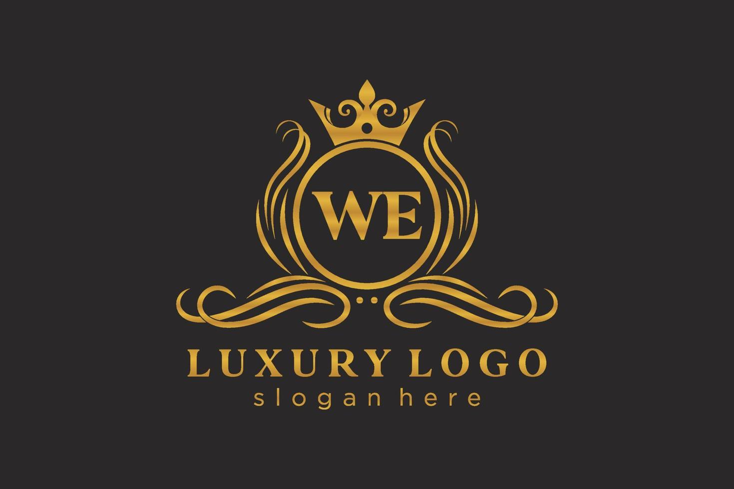 Initial WE Letter Royal Luxury Logo template in vector art for Restaurant, Royalty, Boutique, Cafe, Hotel, Heraldic, Jewelry, Fashion and other vector illustration.