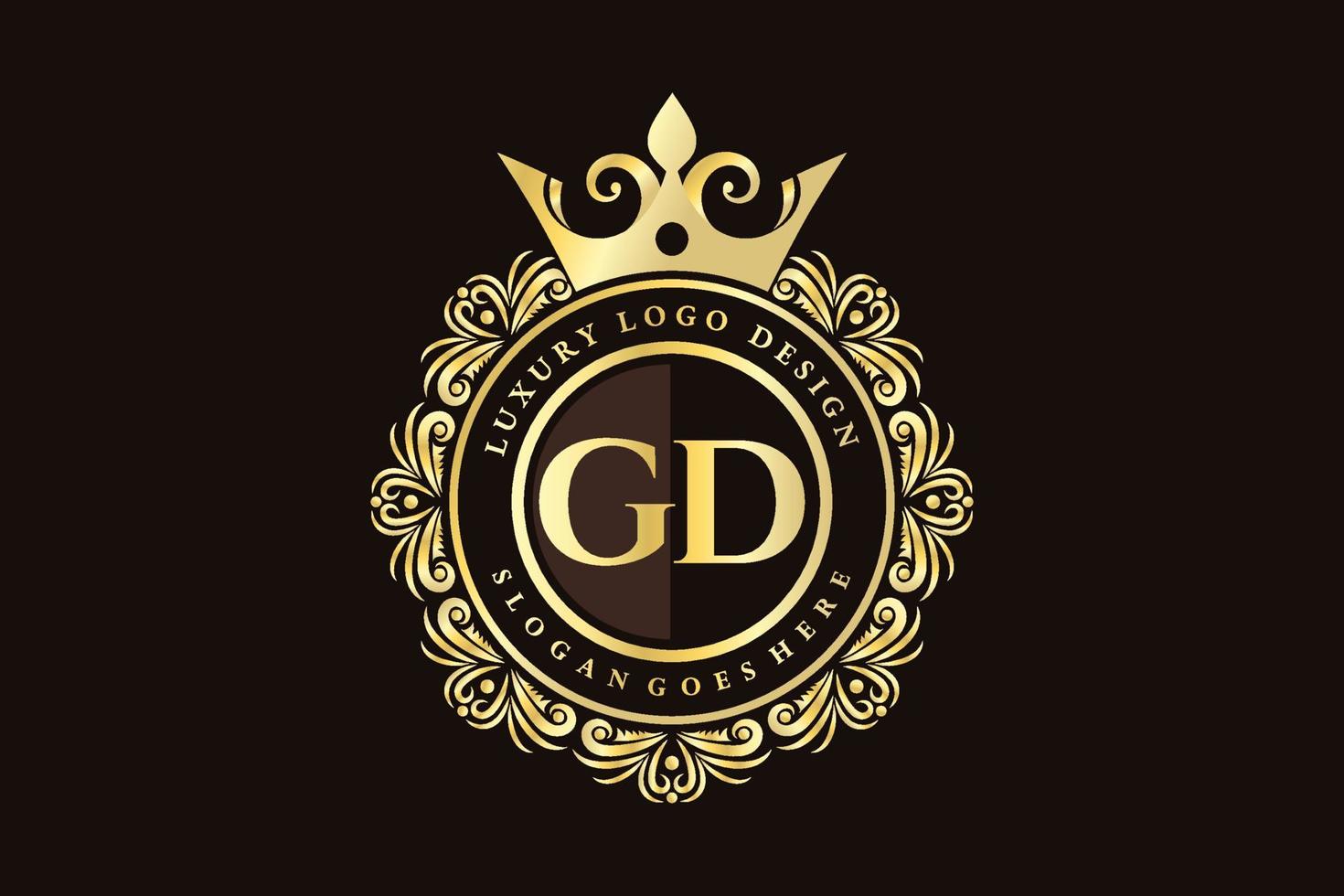GD Initial Letter Gold calligraphic feminine floral hand drawn heraldic monogram antique vintage style luxury logo design Premium Vector