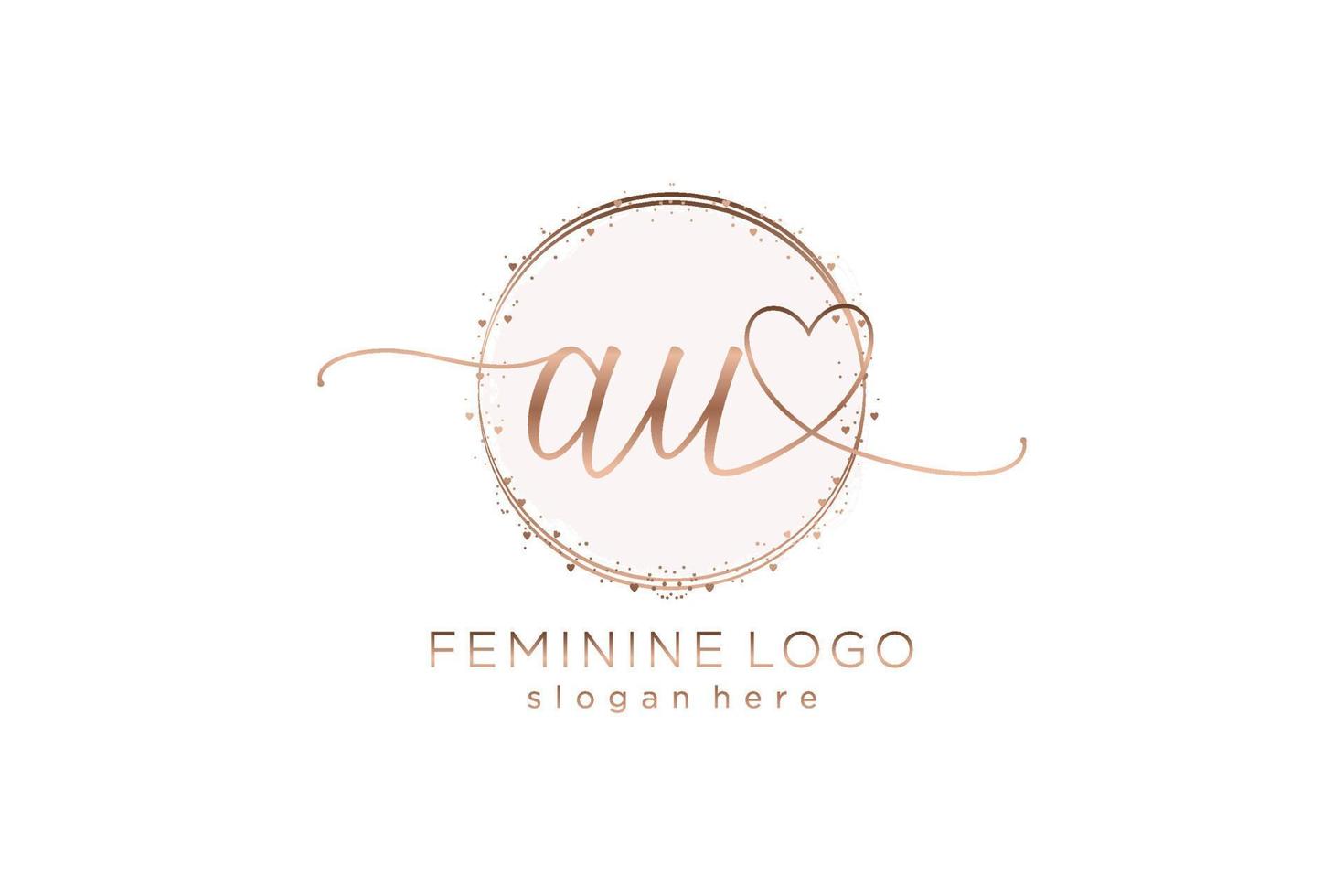 Initial AU handwriting logo with circle template vector logo of initial wedding, fashion, floral and botanical with creative template.