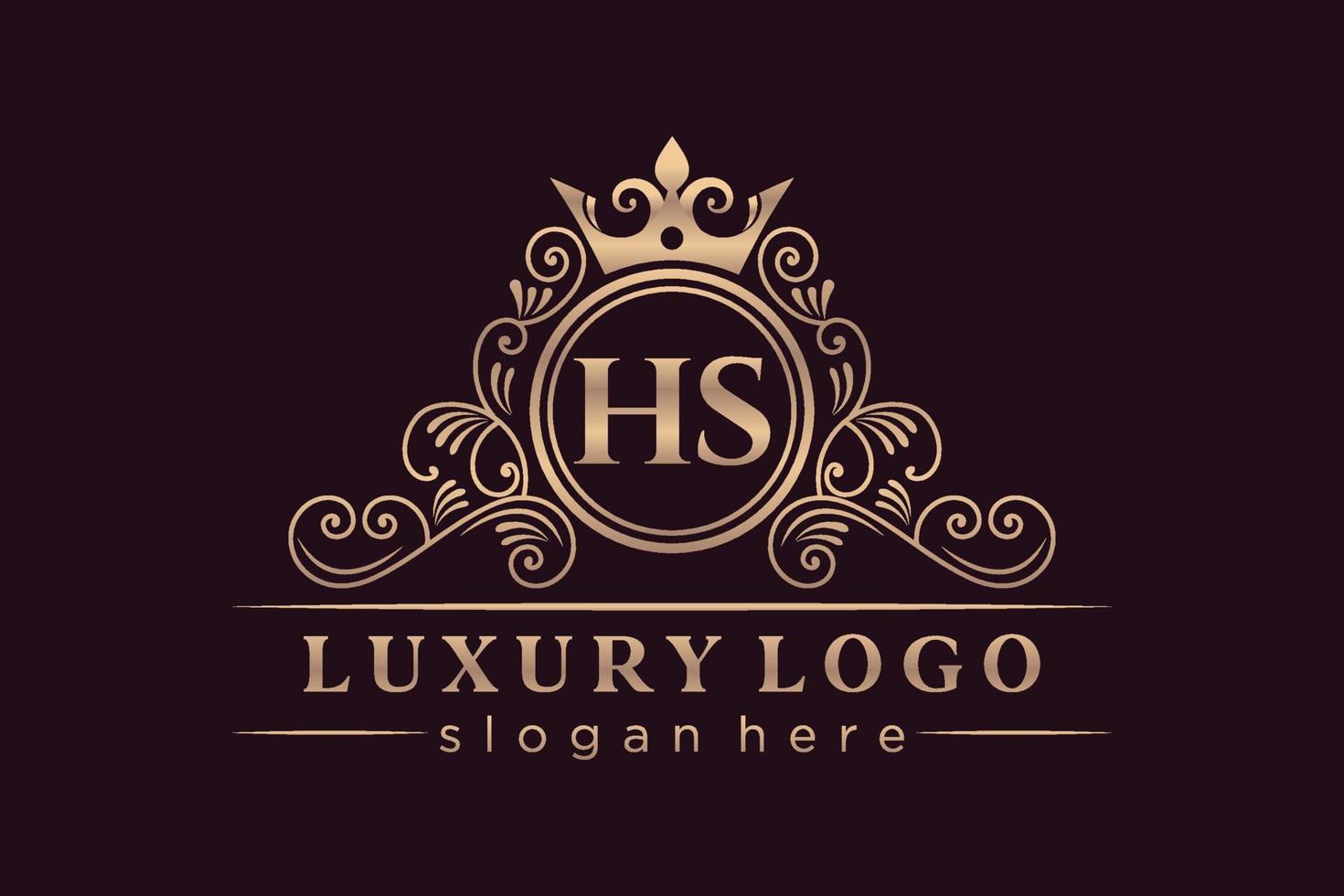 HS Initial Letter Gold calligraphic feminine floral hand drawn heraldic monogram antique vintage style luxury logo design Premium Vector