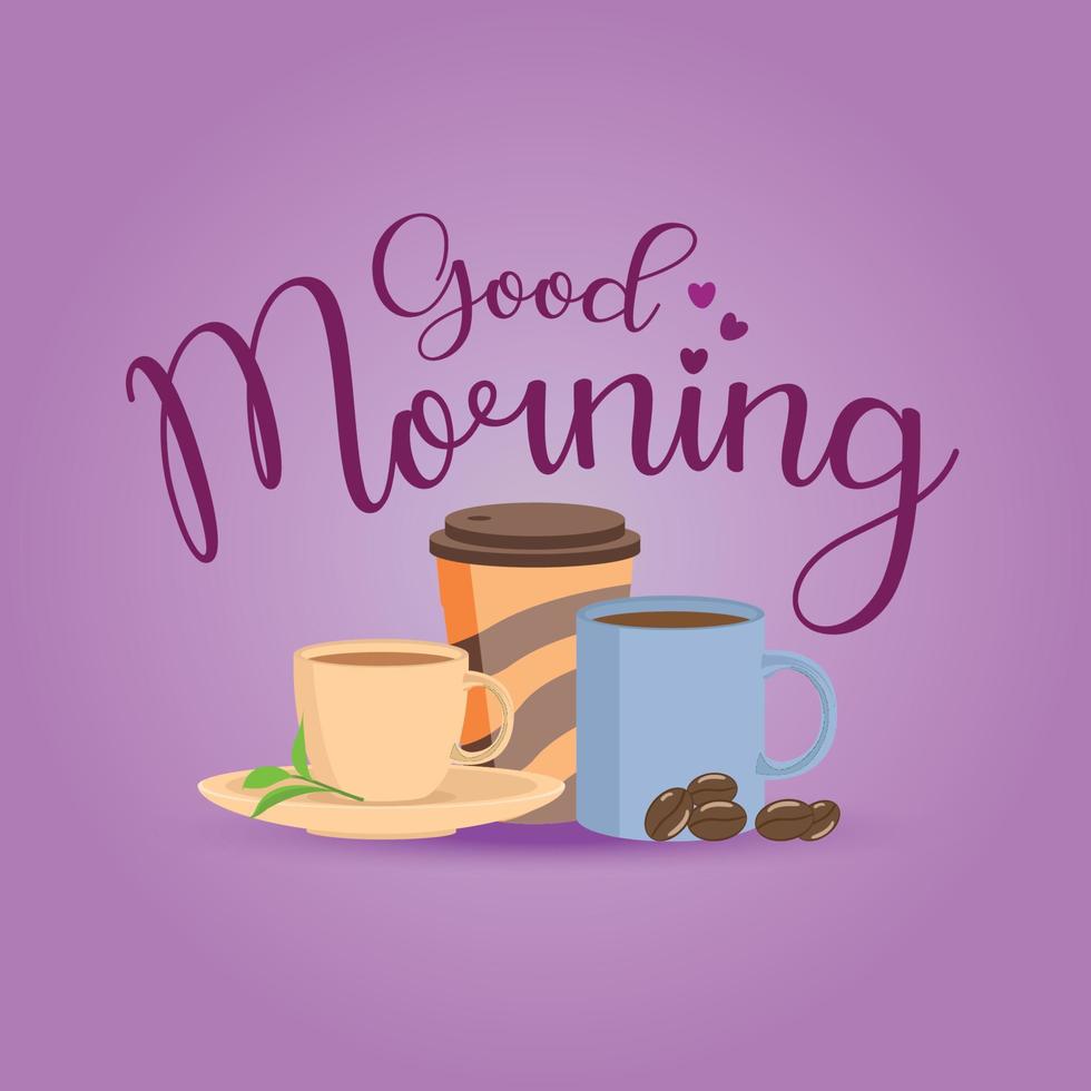 Good morning with tea and coffee premium vector illustration