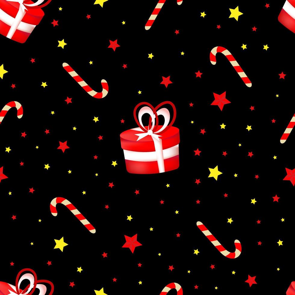 Seamless pattern with red christmas gifts on black background. vector